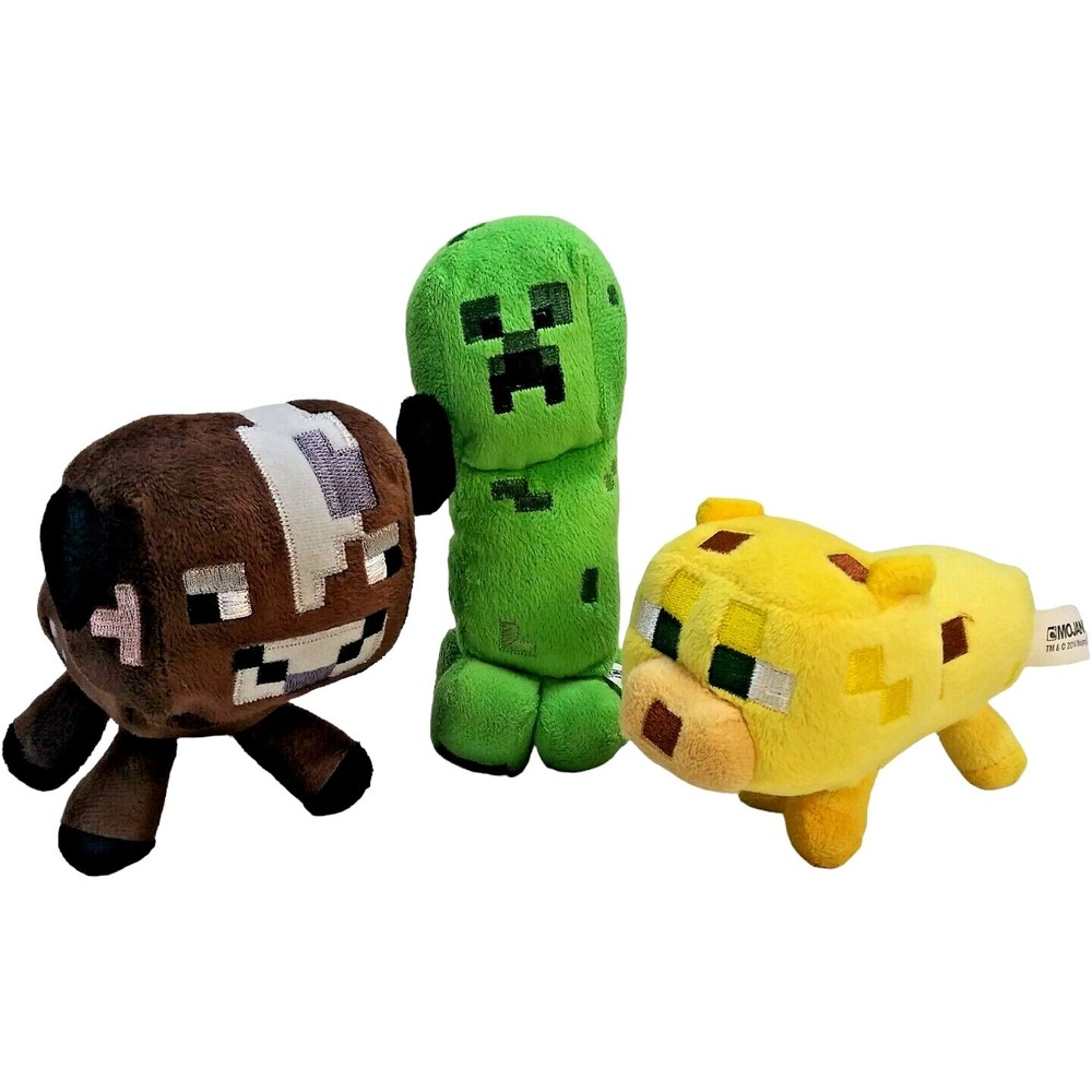 Minecraft Mojang Plush Lot of 3 Stuffed 7" Ocelot Cow Creeper Official Toy 2014